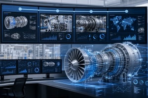 Factory Control Room with Digital Thread and Turbine Twin